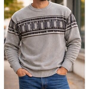 Vintage St. John's Bay Sweater XXL | Gray Geometric Knit Pullover | 90s Classic